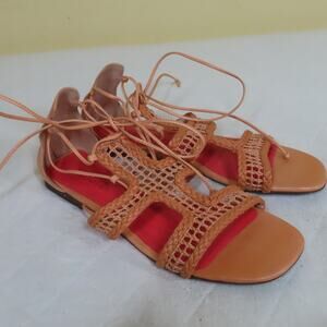 Schutz Tan Lolite Woven Leather Ankle-Tie Gladiator Sandals Sz 11